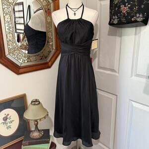 NWT VTG Y2K Dusk by Sheila Yen Black Silk Braided Halter Mini Formal Dress 0/XS